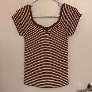 Striped Light Brown and White Madewell Ribbed Top